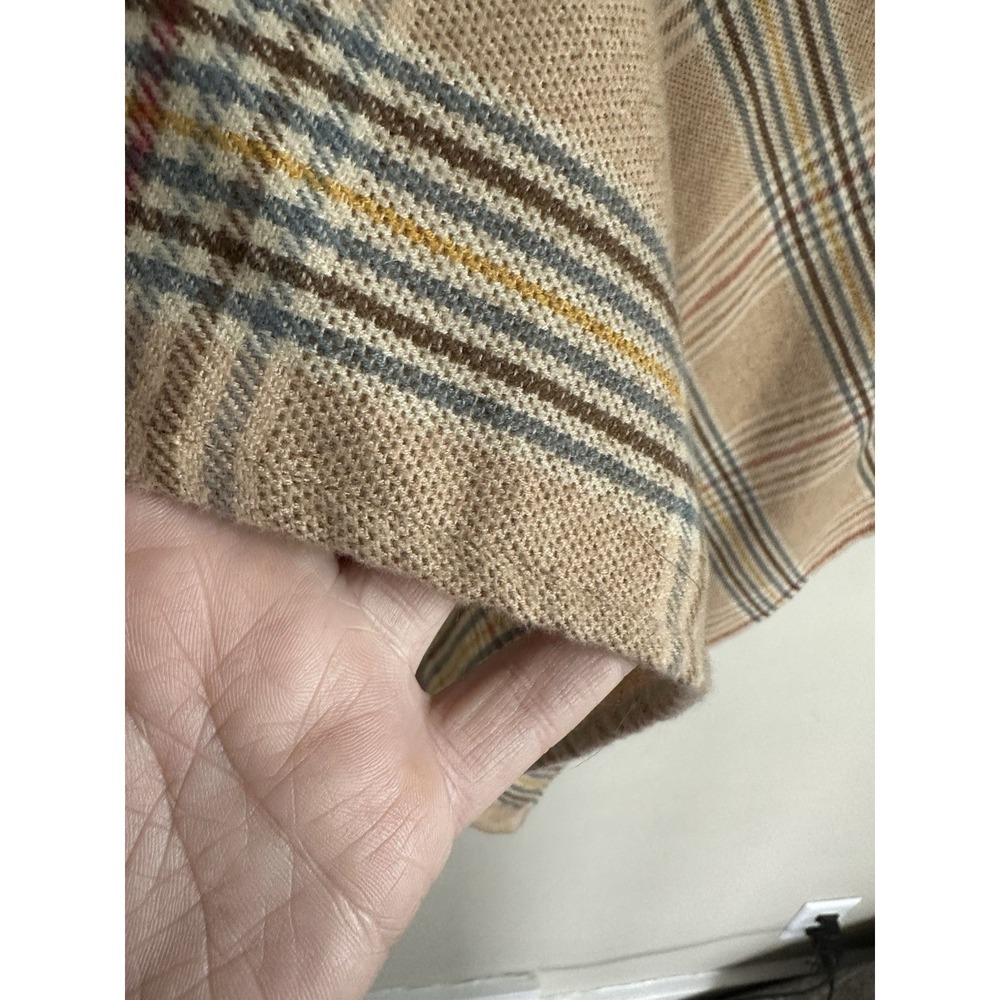 Faux Fur Collar Cropped Cape Poncho Beige Tartan Plaid - Picture 6 of 10